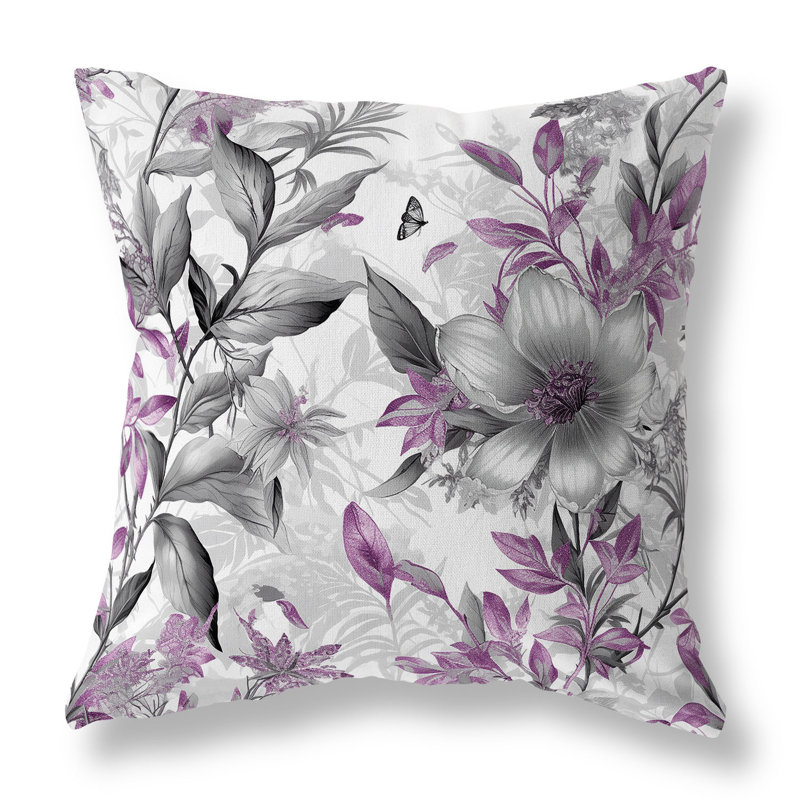 Floral Square Cushion, 41cm H x 41cm W, Pink/Grey
