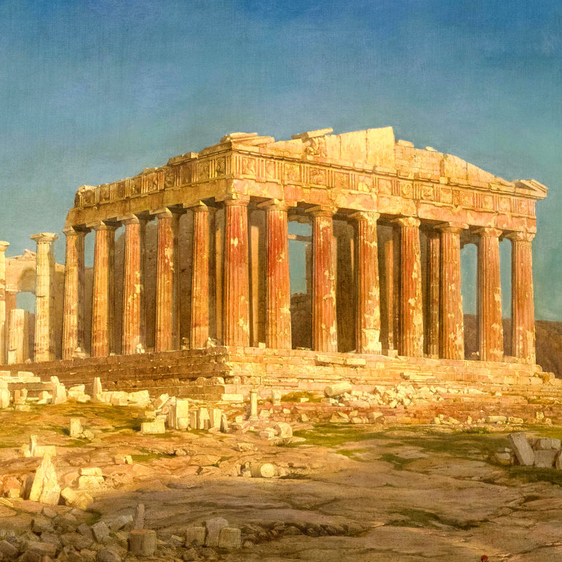 The Parthenon Classical Greek Architecture Canvas Painting with Gold Frame