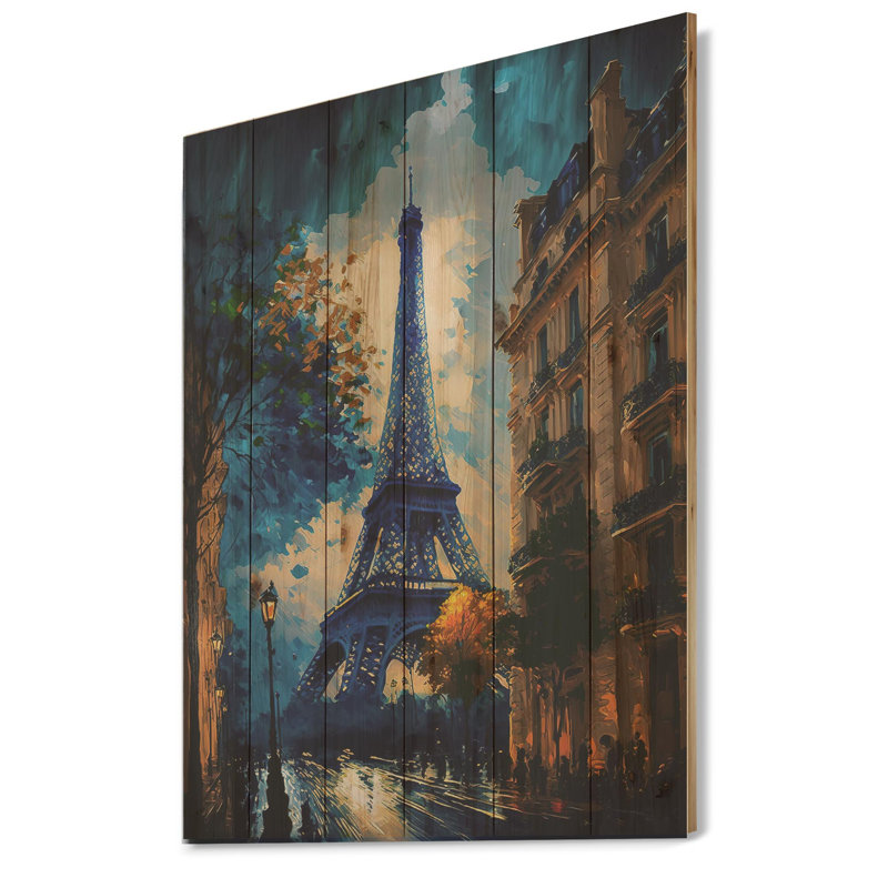 Tour Eiffel bleue en automne Tour Eiffel bleue en automne - impression sans cadre sur bois, H 20 po x l 12 po x P 1 po