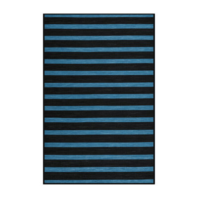 Tapis noir à rayures horizontales lavable à la machine