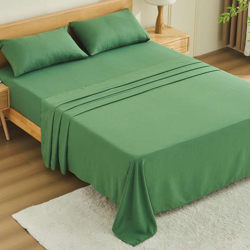 4 Piece Twin Size Sheet Set, 100% Rayon Derived from Bamboo Sheet Set, Cooling & Breathable, Luxury Silky Soft, Deep Pocket up to 16", Green
