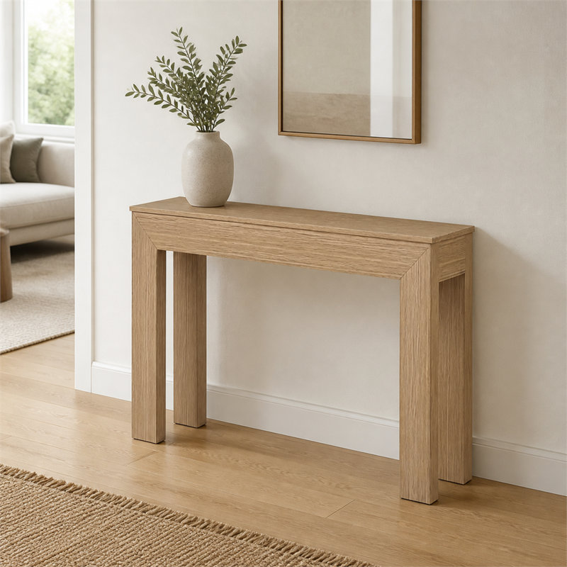 Simple, étroite, console en bois naturel, table d'appoint ultra-mince de 47,3 pouces pour l'entrée, table de rangement multifonctionnelle anti-collision pour les petits appartements