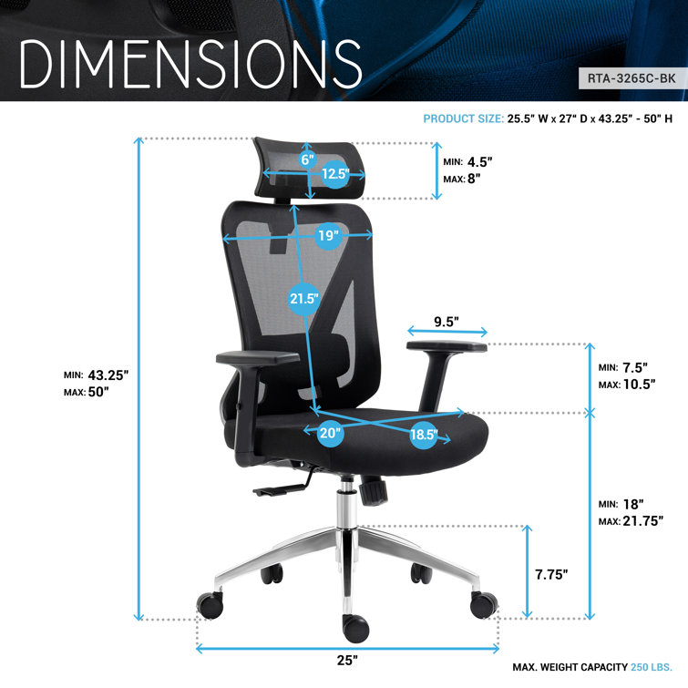 Hydle High Back Mesh Ergonomic Office Chair Swivel Desk Chair Computer Chair with 3D Adjustable Arms Inbox Zero