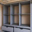 Lit mezzanine double gris avec grandes tablettes, bureau et lumière DEL-2040362450-2040362448