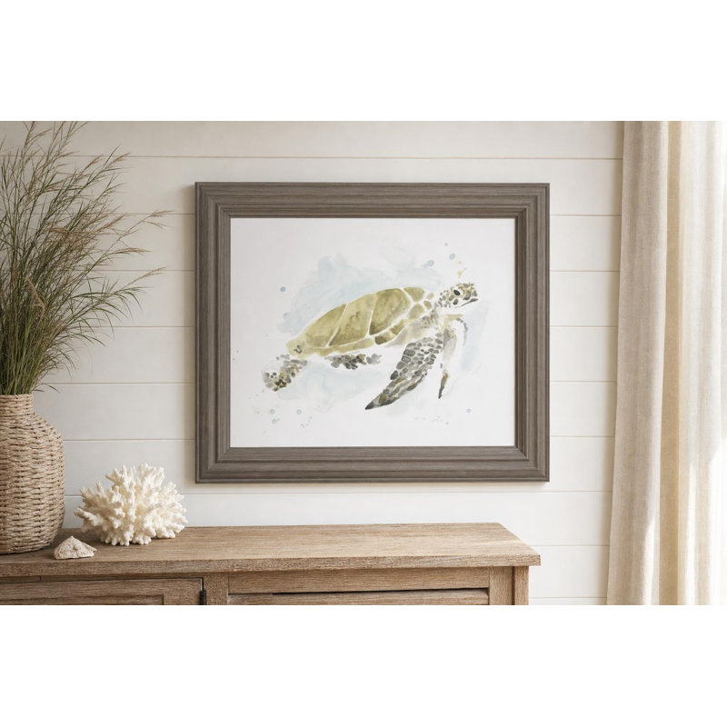 Art mural Serene Sea Turtle - 22 po x 26 po - cadre brun