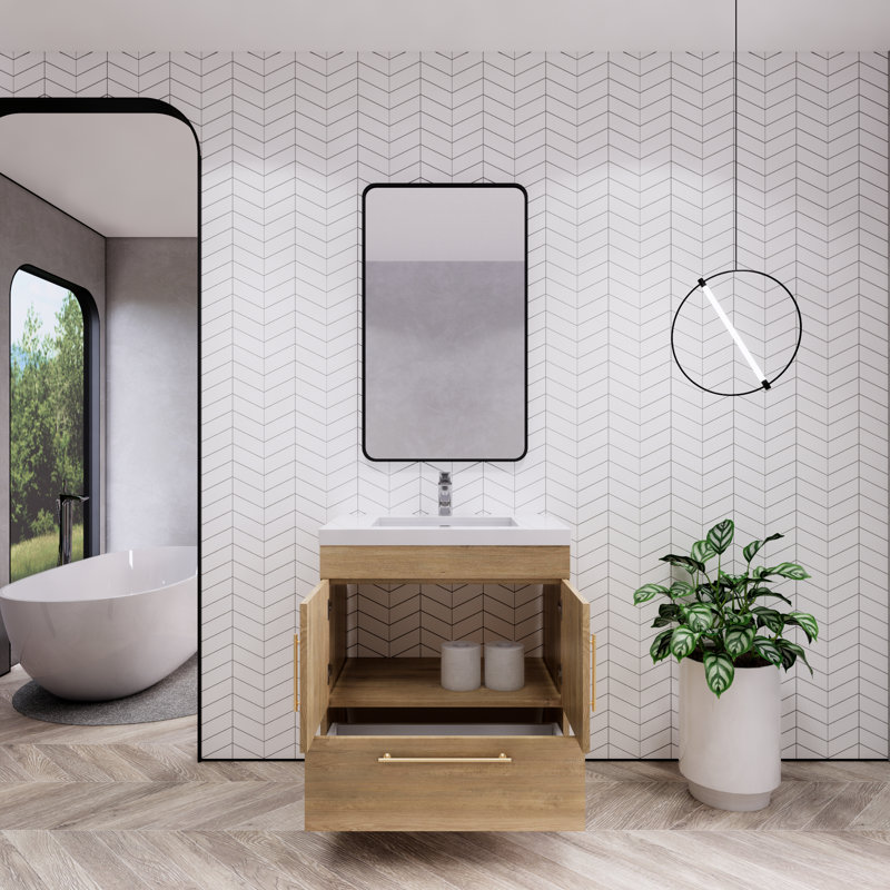 Meuble-lavabo sur pied Maplesville, Chêne