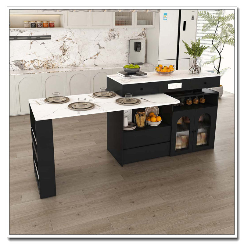 Kitchen Island with Extendable & Rotating Table