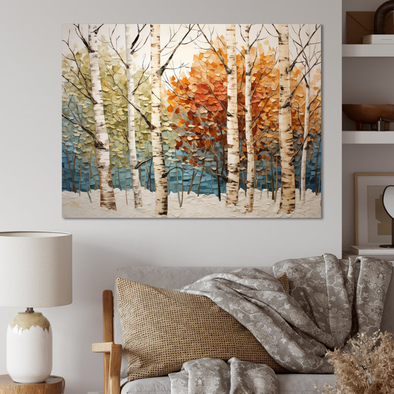 Bouleau saisonnier bois de bouleau III - arbre, art mural, H 12 po x l 20 po x P 1 po, Toile tendue