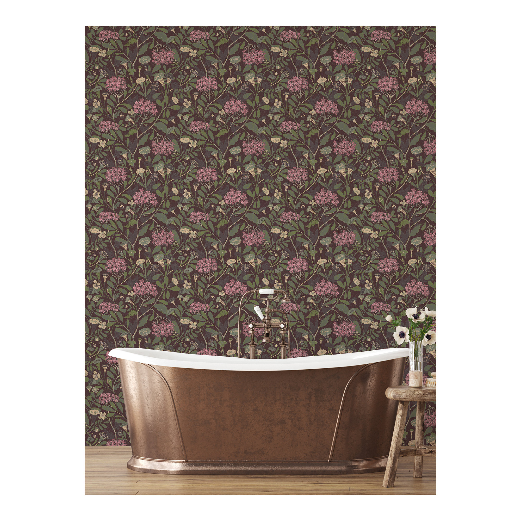 Latika Modern Floral Wallpaper, Wine