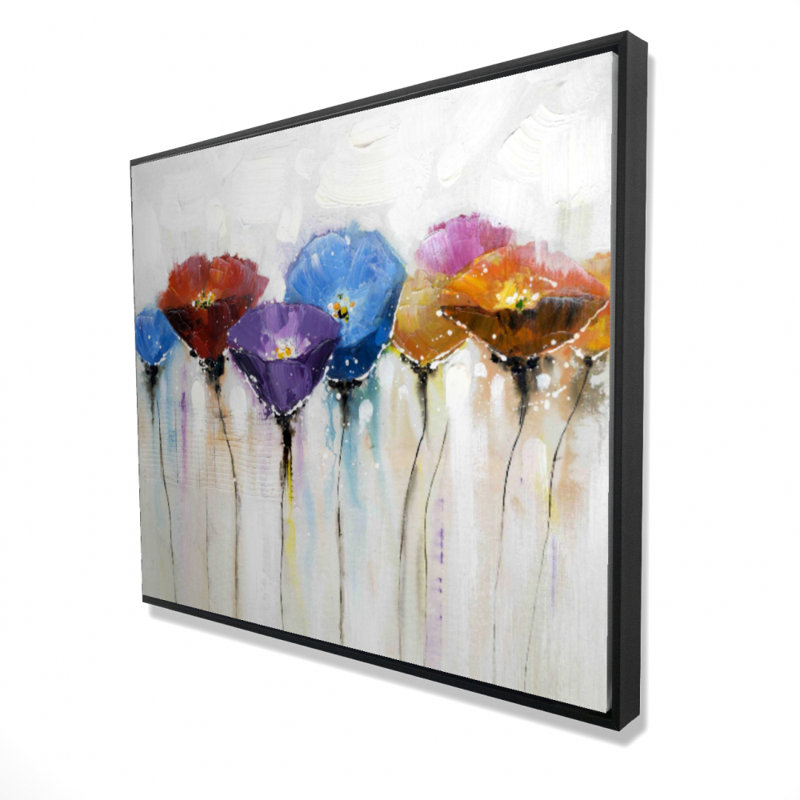 Fleurs colorées - Toile encadrée bleue pour la décoration intérieure