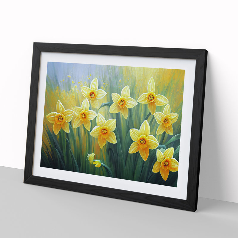 Eye Opening Daffodil Flowers - Single Picture Frame Painting, 46cm H x 64cm W x 2cm D, Black