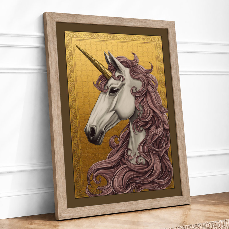 Elegant Unicorn Fantasy - Framed Print, A2 - 59.4 x 42.0 cm, Oak