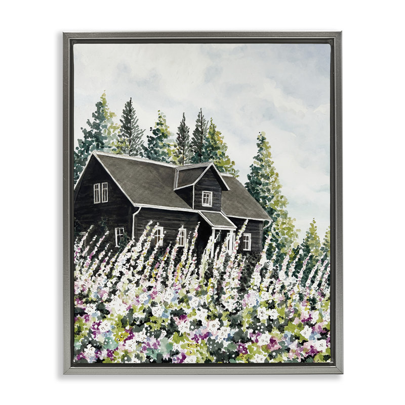 «Cabin Hidden By Garden Blooms», art mural sur toile flottante brune, design par Cindy Jacobs, H 31 po x l 25 po