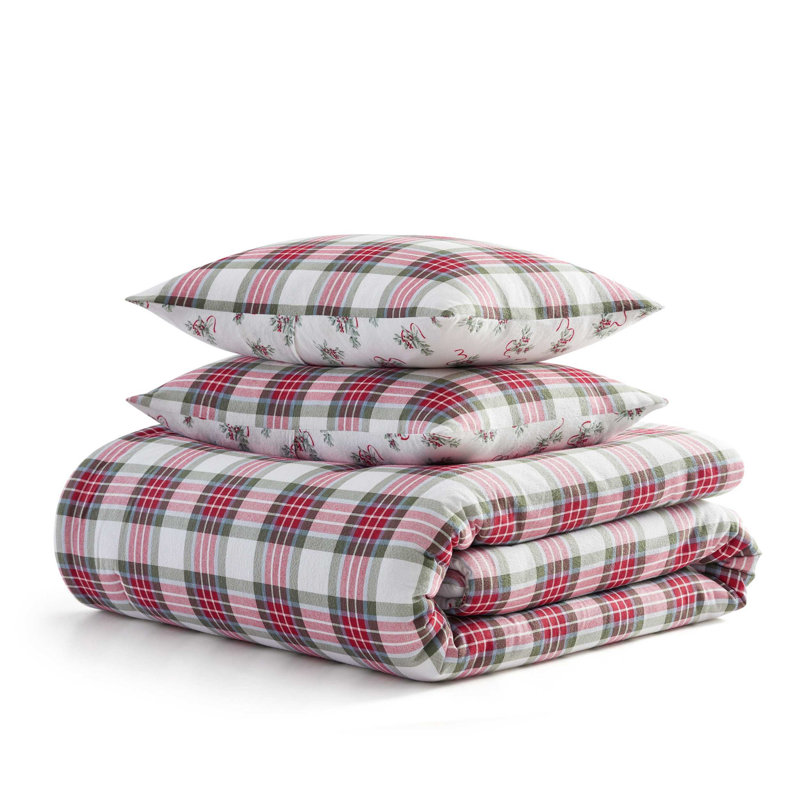 Ensemble d'édredon en flanelle de coton écossais rouge Martha Stewart, Édredon très grand