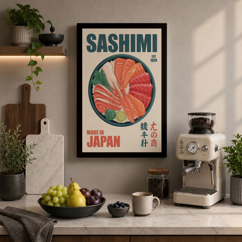 Sashimi Poster, Made in Japan Retro - Wrapped Canvas, 24x16 - 61.0 x 40.6 cm, Cream Border