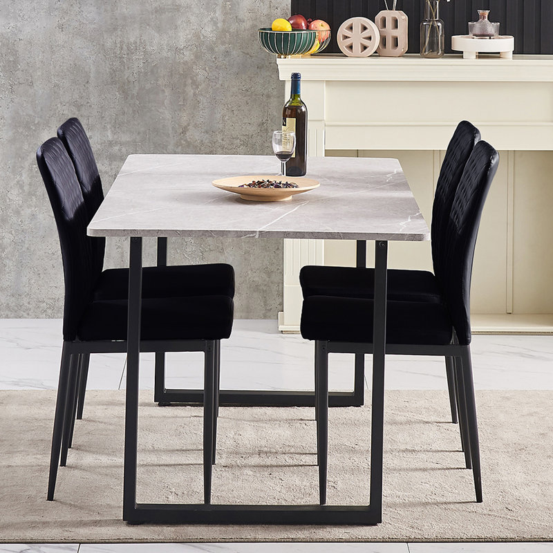 Lelanie Modern Upholstered Faux Leather Armless Dining Chairs, Black
