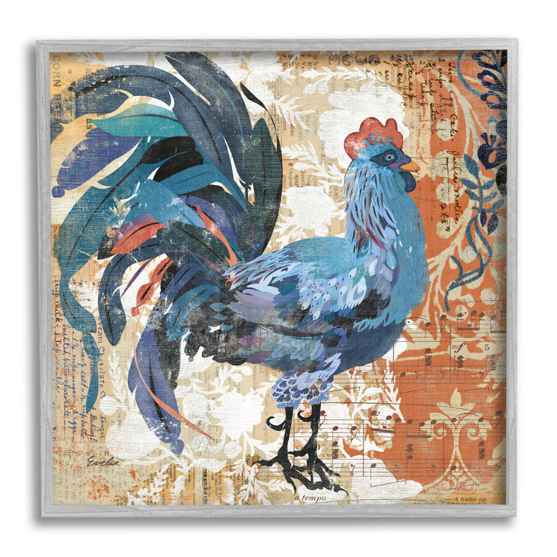 «Vintage Rooster Floral Collage», art de la giclée encadrée par Evelia Designs, H 24 po x l 24 po x P 1,5 po
