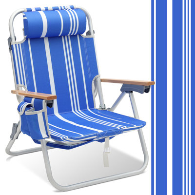  Chaise de plage en aluminium pour adultes avec 5 positions à plat, chaise de plage pliable et légère avec 2 glacières, barre à serviettes, porte-gobelet et porte-téléphone pour l'extérieur, le camping et la pelouse