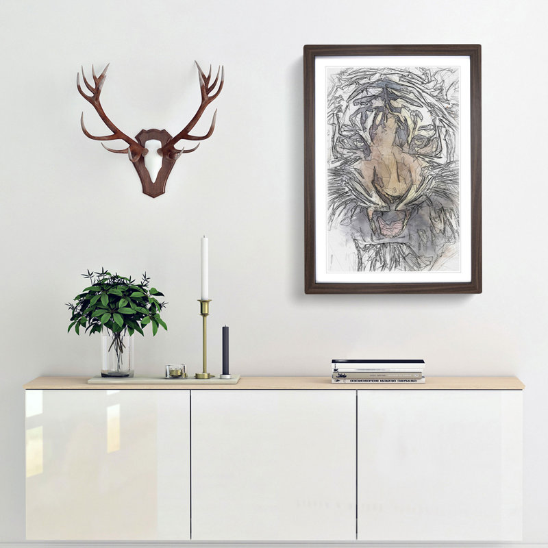 Prowling Tiger in Abstract - Framed Print, 91cm H x 60cm W x 2cm D, Walnut