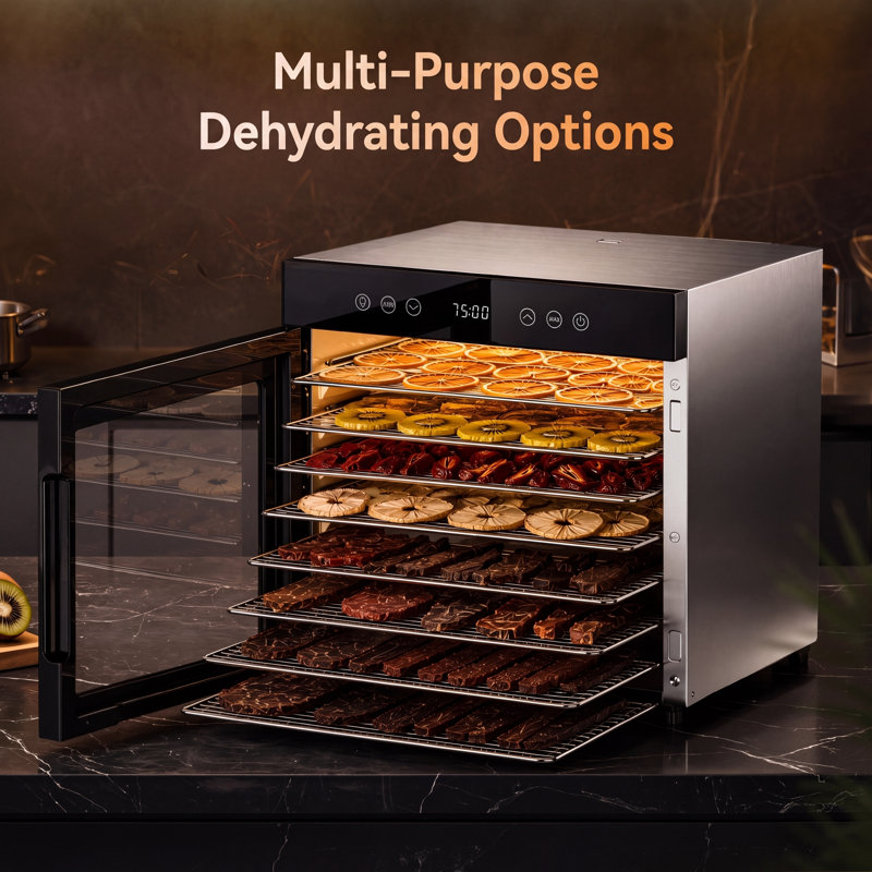 Food Dehydrator Stainless Steel 8 Stainless Steel Trays, Variable Tenperature Control 35-85, 48H Timer, 10 Presets, 650 W, For Beef Jerky, Fruit, Vegetables Herbs,Incl.Recipe Book With 67 Idea