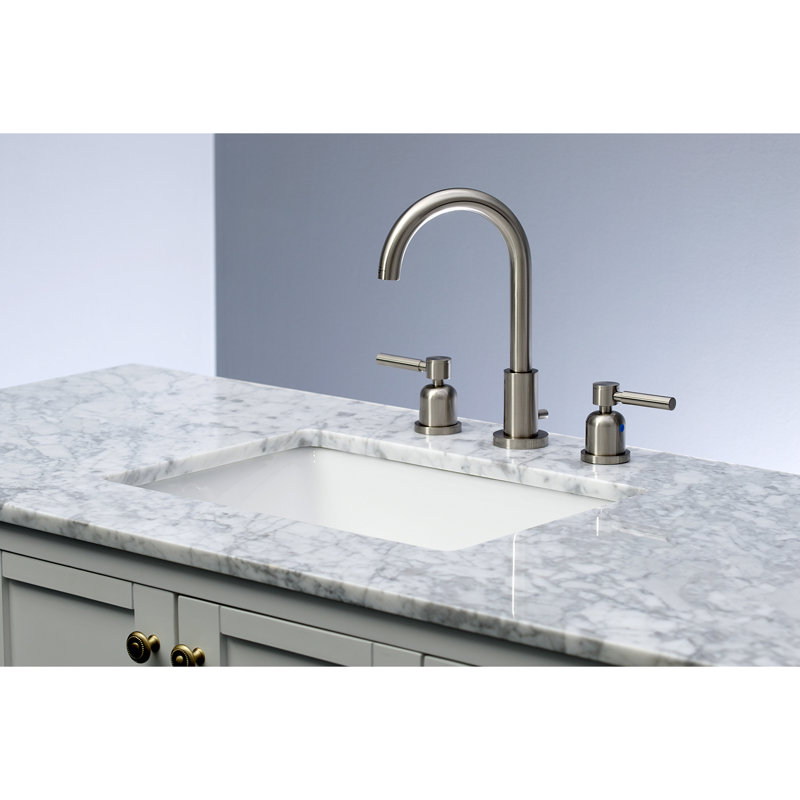 Kingston Brass Concord Two-Handle 3-Hole Deck Mount Widespread Bathroom Faucet with Brass Pop-Up Drain, Brushed Nickel