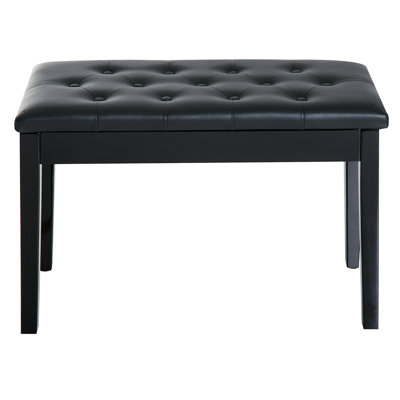 Banc de piano, banc de piano pour deux personnes avec coussin rembourrÃ© en similicuir et structure en bois, banc de piano capitonnÃ© Ã  boutons, noir