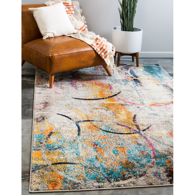 Tapis à motif abstrait beige Dews, Rectangle 8 pi x 10 pi