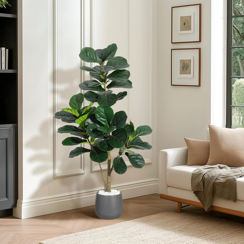 Figuier artificiel avec 108 feuilles réalistes en pot de fleurs blanc