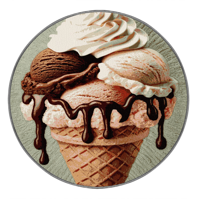  Tapis lavable à motif de desserts Sundae, Rond 4 pi