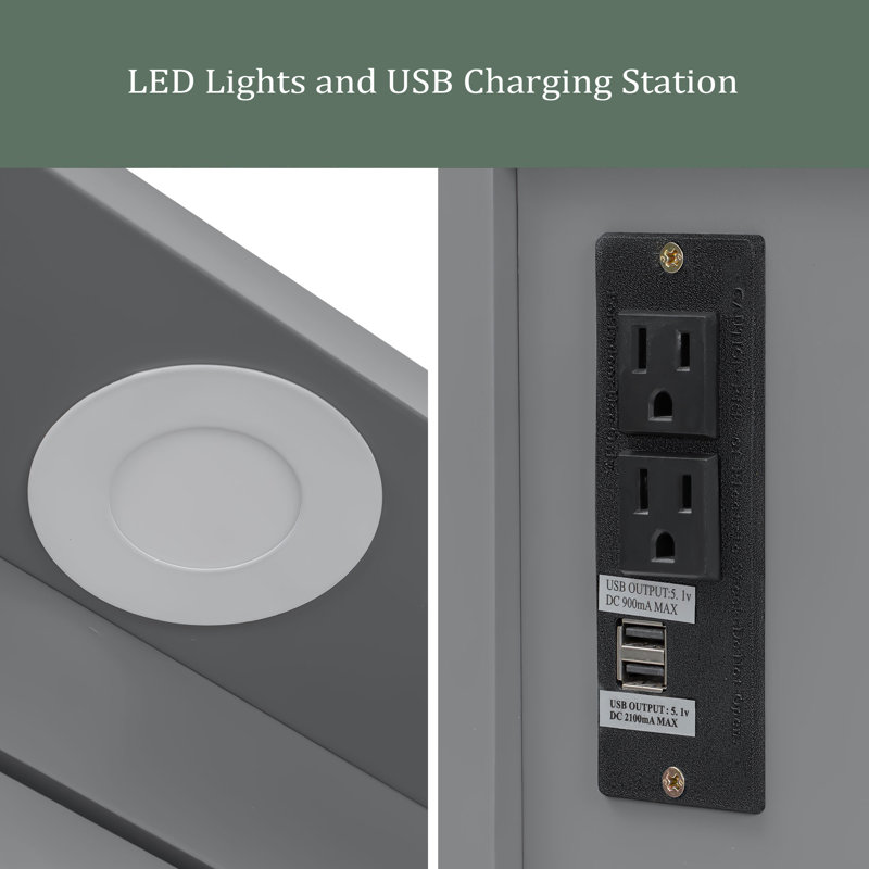 Grand lit escamotable avec bureau, lumières DEL et station de charge USB, gris
