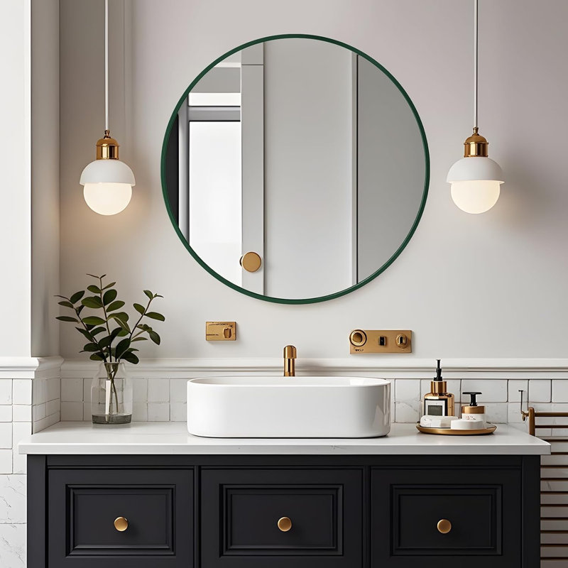 Aluminium Round Mirror, Green