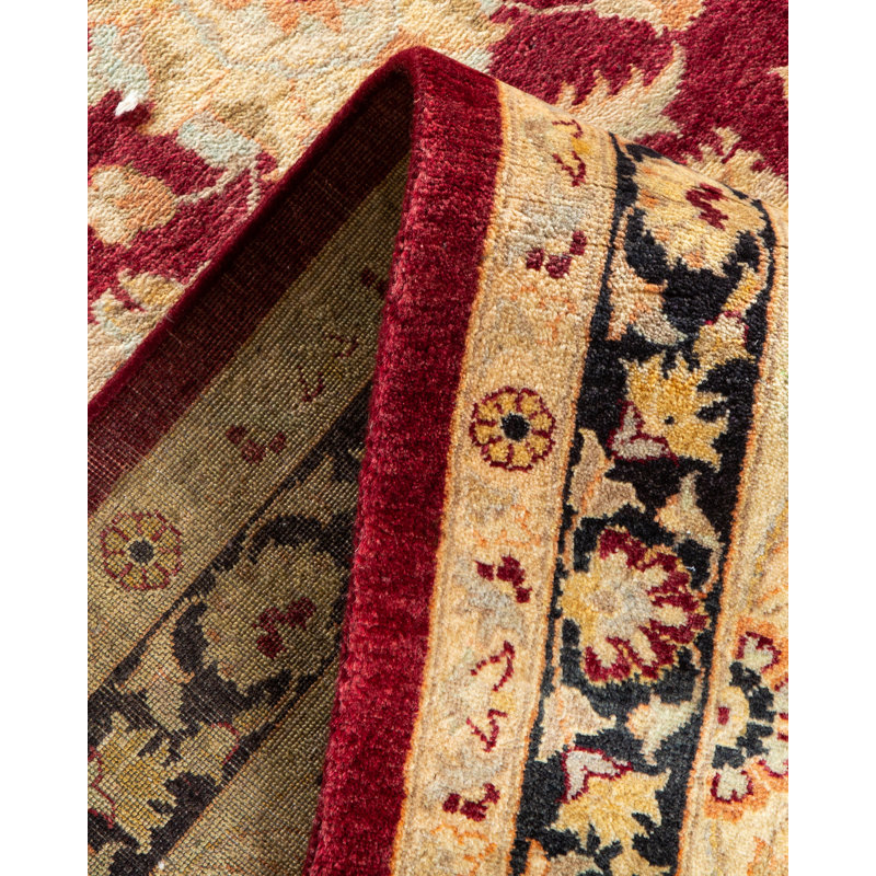 Tapis unique noué à la main Hayner - rouge / beige, 10 pi x 14 pi 4 po