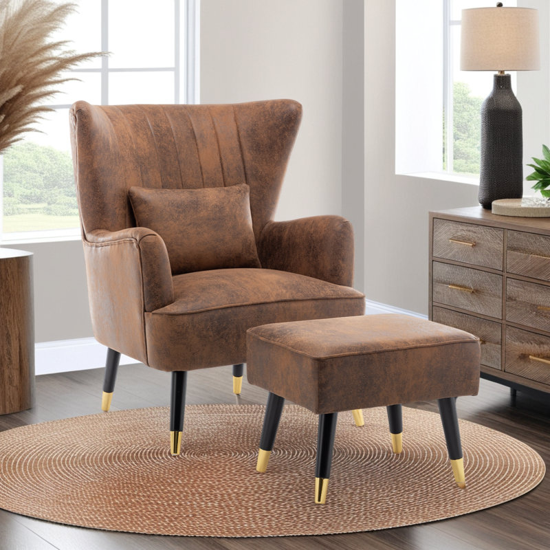 Aamiyah Upholstered Wingback Chair with Footstool