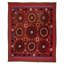 Couvre-lit en soie et en coton brodé à la main de 94 x 104 po. Suspension murale rétro. Nappe décorative en rouge