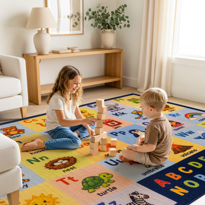 ABC Alphabet Grid, panneaux pastel, tapis pour enfants, multi, envers antidérapant
