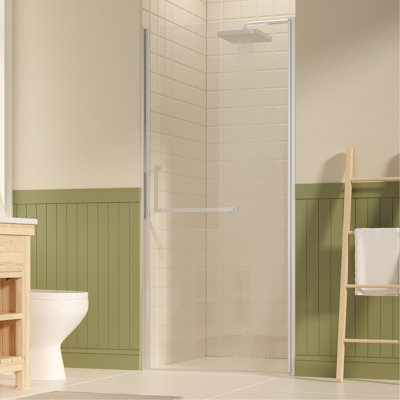 33-34" W ×72" H Frameless Pivot Shower Door, Pivot Swing Shower Glass Doors With 1/4"(6Mm) SGCC Clear Tempered Glass,Explosion-Proof Film, Reversible Installation, Brushed Nickel