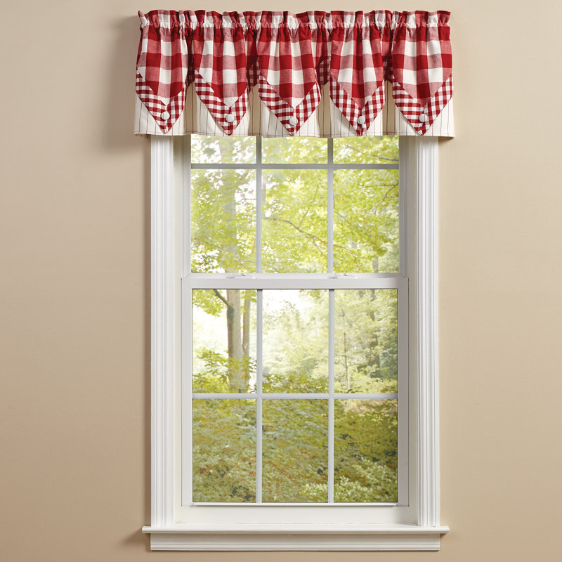  Buffalo Check Lined Point Red Valance 72x15, Red