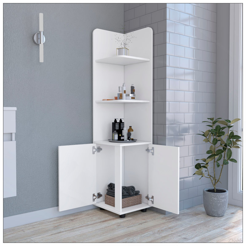 Malibu Freestanding Linen Cabinet, 2-Doors, Open Shelves -White, Blanc