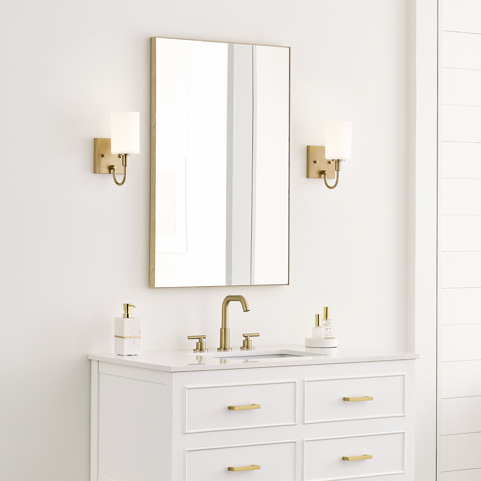 Rowley Single Light Dimmable Bath Sconce, Satin Brass