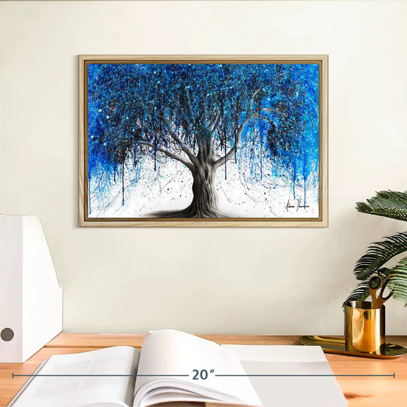 Arbre bleu au clair de lune, Cadre flottant en bois naturel, 13 po x 9 po