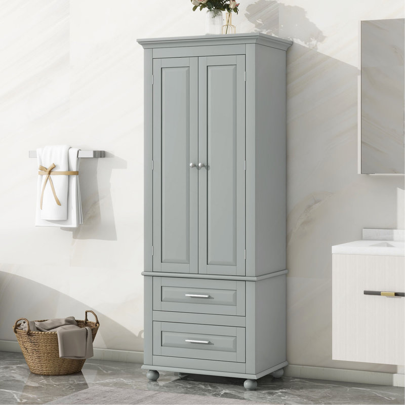 Grande armoire de rangement avec deux tiroirs pour salle de bain / bureau, gris, Gris