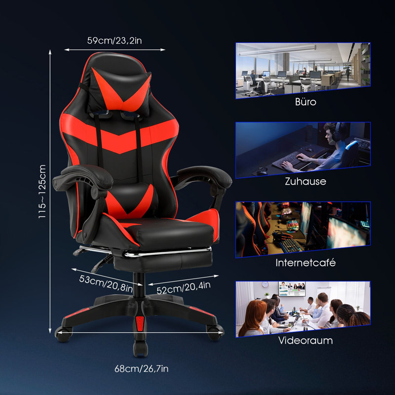 Inbox Zero Adjustable Reclining Ergonomic Swiveling PC & Racing Game Chair in Black/Red