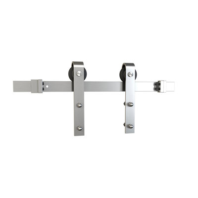 Ensemble de quincaillerie de porte de grange coulissante en acier pour portes en bois simples avec guide de plancher routé