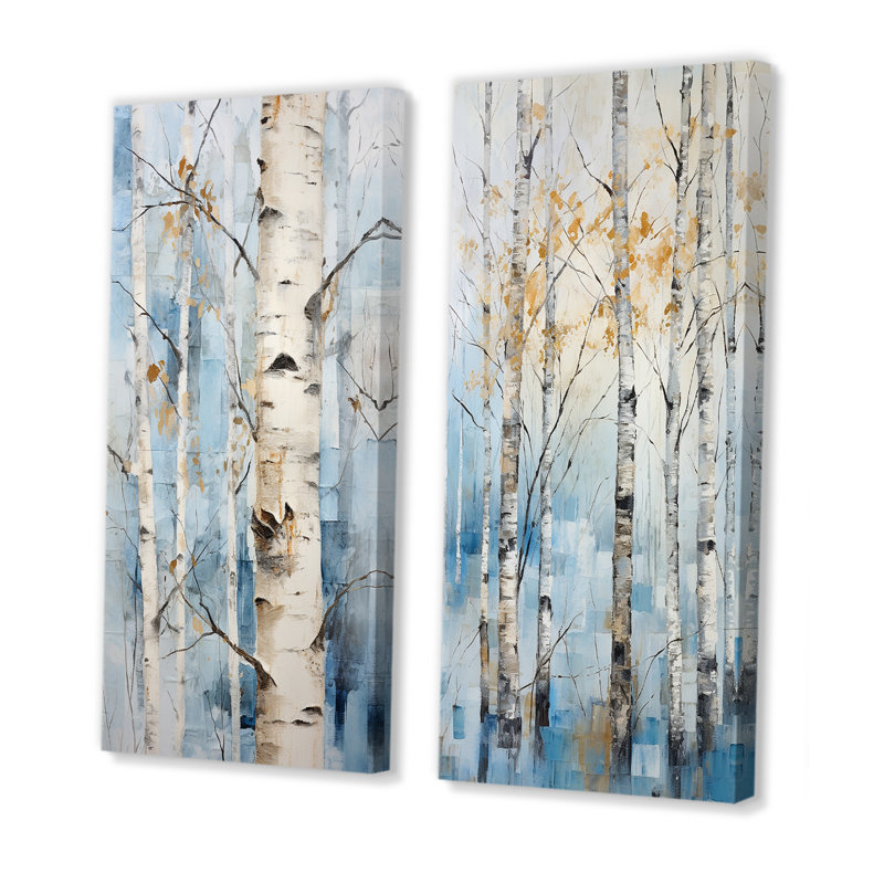 Bouleaux blancs, paysage d'hiver en forêt - ensemble de 2 impressions sur toile de bouleaux, H 28 po x l 25 po, Toile tendue