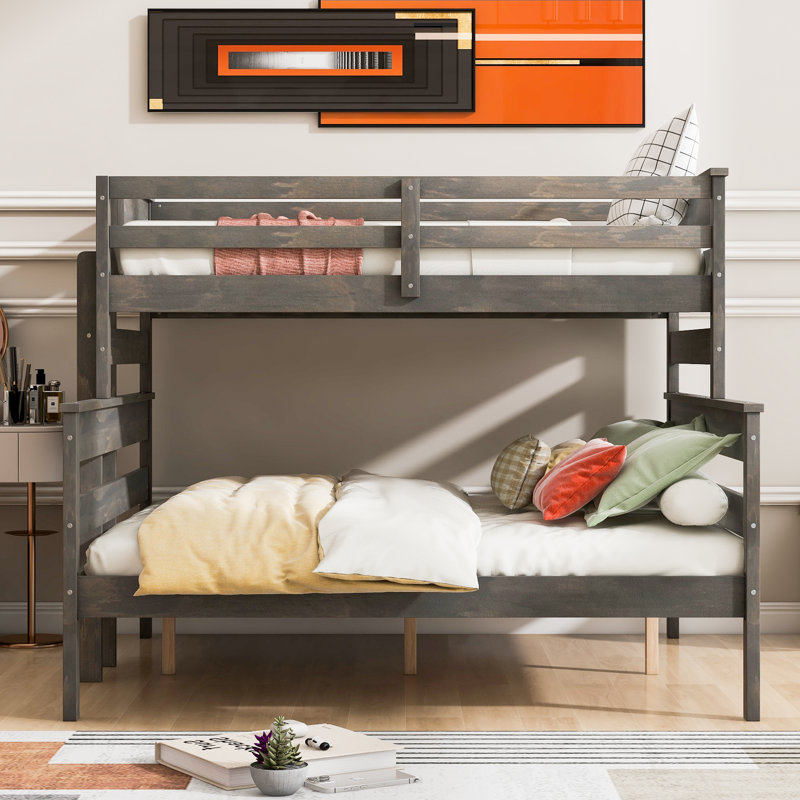 Lit superposé simple TG, structure en bois amovible avec échelle, Gris
