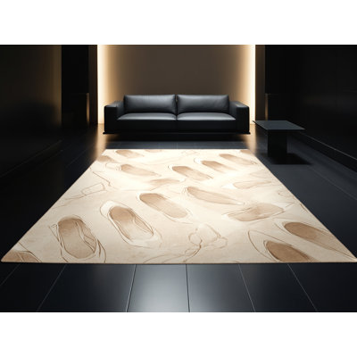Tapis beige lavable à la machine de couleur unie minimaliste Luray