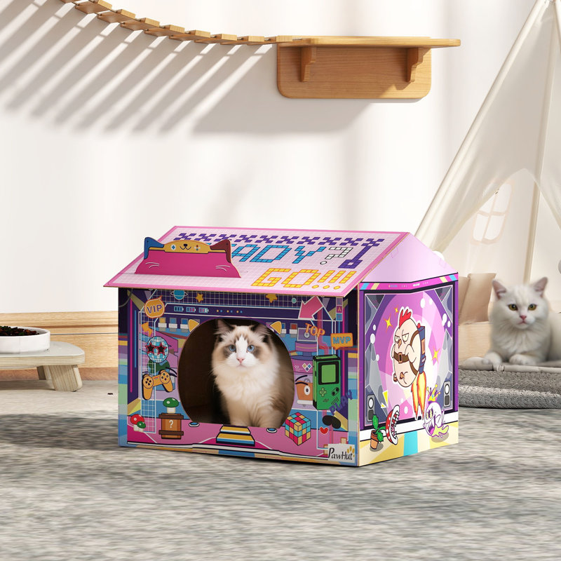 Cardboard Cat House 2 in 1 Gaming Style for Kittens 45x32x35 cm Pink