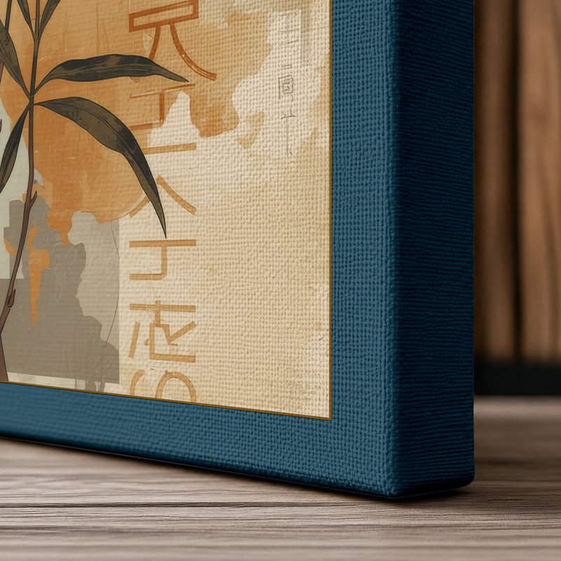 Moonlit Flowers Japandi - Wrapped Canvas, 36x24 - 91.4 x 61.0 cm, Teal Border