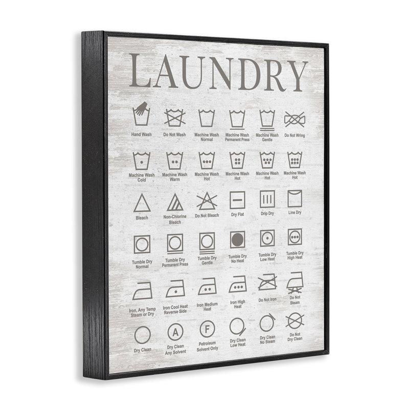 «Laundry Laundry Symbols Guide», estampe numérique encadrée avec lettrage et doublure, Giclée encadrée noir minuit