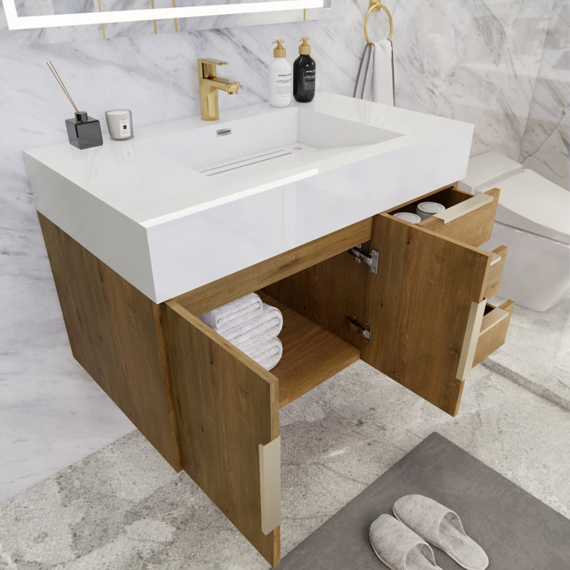 Glasgow 35.5'' Single Bathroom Vanity with Acrylic Top, Oak